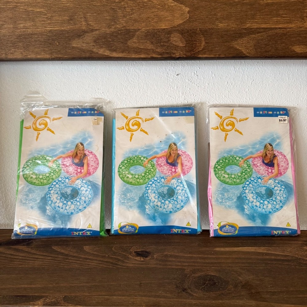 Intex Pool Float Lot 10 Inflatable Rings + Mat Summer Pool Set - Picture 2 of 16